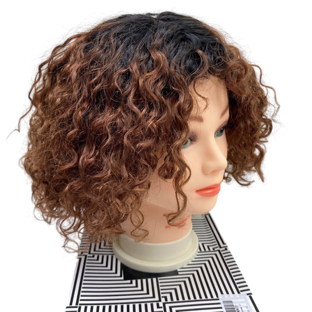 Spotlight 100% Human Hair 10" Wig Curly Bob Style TT1B/33 Black/Brown New